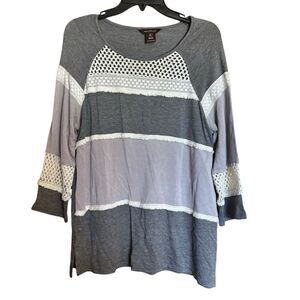 Multiples Top Womens Medium Gray Multicolor Stripe Fringe Stretch Blouse